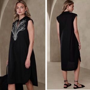 Banana Republic Black Midi Dress with White Embroidery